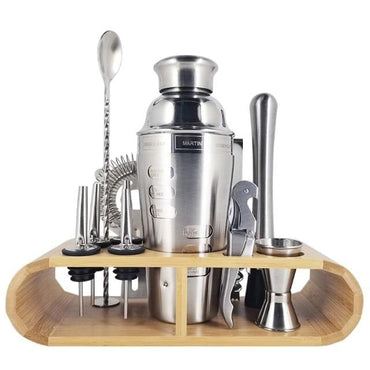 Stainless Steel Cocktail Shaker Set With Wooden Rack - east2cart.uk