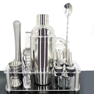 Stainless Steel Cocktail Shaker Set With Wooden Rack - east2cart.uk