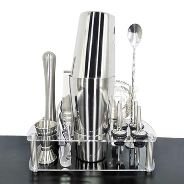 Stainless Steel Cocktail Shaker Set With Wooden Rack - east2cart.uk