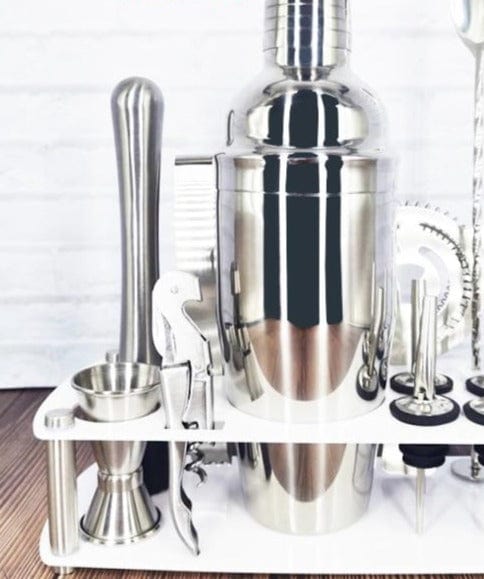 Stainless Steel Cocktail Shaker Set With Wooden Rack - east2cart.uk