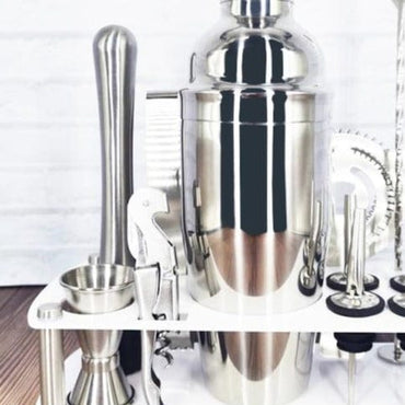 Stainless Steel Cocktail Shaker Set With Wooden Rack - east2cart.uk