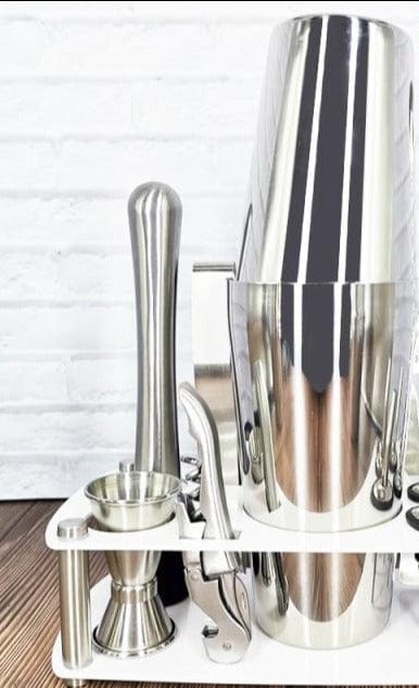 Stainless Steel Cocktail Shaker Set With Wooden Rack - east2cart.uk