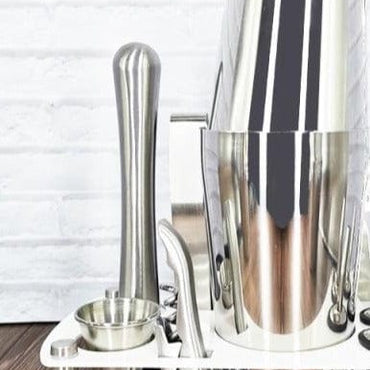 Stainless Steel Cocktail Shaker Set With Wooden Rack - east2cart.uk