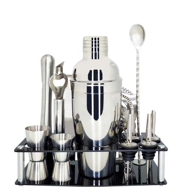 Stainless Steel Cocktail Shaker Set With Wooden Rack - east2cart.uk