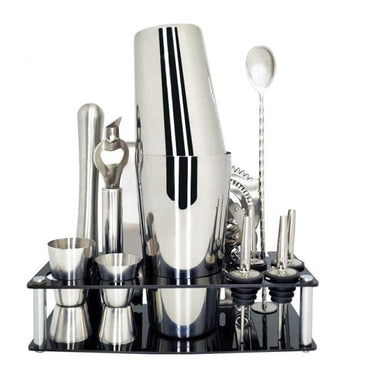 Stainless Steel Cocktail Shaker Set With Wooden Rack - east2cart.uk