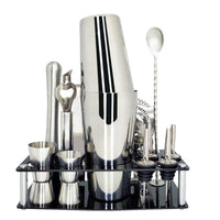 Stainless Steel Cocktail Shaker Set With Wooden Rack - east2cart.uk