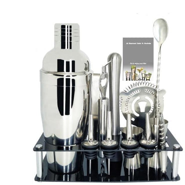 Stainless Steel Cocktail Shaker Set With Wooden Rack - east2cart.uk