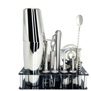 Stainless Steel Cocktail Shaker Set With Wooden Rack - east2cart.uk