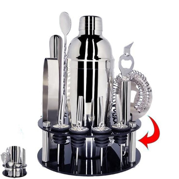 Stainless Steel Cocktail Shaker Set With Wooden Rack - east2cart.uk