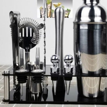 Stainless Steel Cocktail Shaker Set With Wooden Rack - east2cart.uk