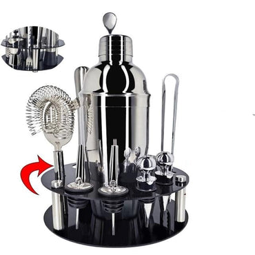 Stainless Steel Cocktail Shaker Set With Wooden Rack - east2cart.uk