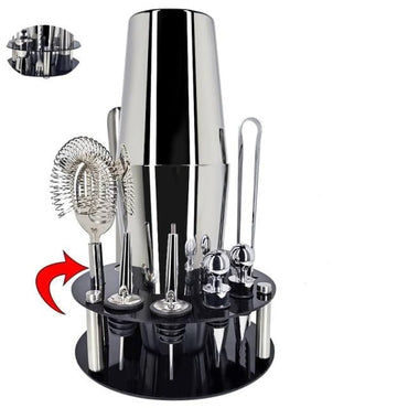 Stainless Steel Cocktail Shaker Set With Wooden Rack - east2cart.uk