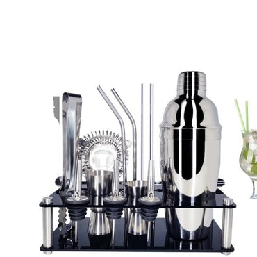 Stainless Steel Cocktail Shaker Set With Wooden Rack - east2cart.uk