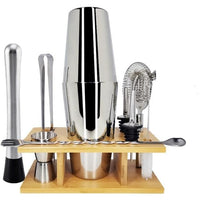 Stainless Steel Cocktail Shaker Set With Wooden Rack - east2cart.uk