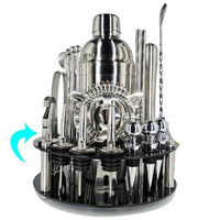 Stainless Steel Cocktail Shaker Set With Wooden Rack - east2cart.uk