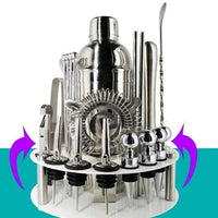 Stainless Steel Cocktail Shaker Set With Wooden Rack - east2cart.uk