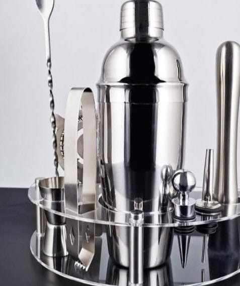 Stainless Steel Cocktail Shaker Set With Wooden Rack - east2cart.uk