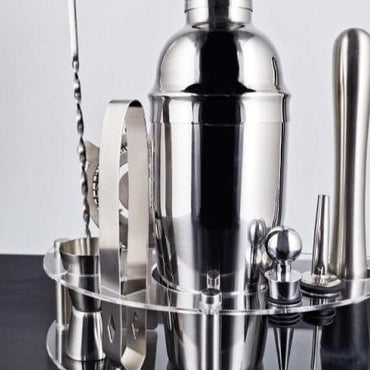 Stainless Steel Cocktail Shaker Set With Wooden Rack - east2cart.uk