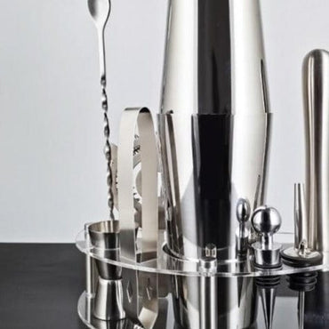 Stainless Steel Cocktail Shaker Set With Wooden Rack - east2cart.uk