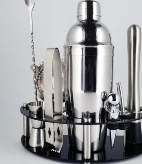 Stainless Steel Cocktail Shaker Set With Wooden Rack - east2cart.uk