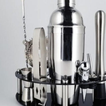 Stainless Steel Cocktail Shaker Set With Wooden Rack - east2cart.uk