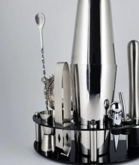 Stainless Steel Cocktail Shaker Set With Wooden Rack - east2cart.uk