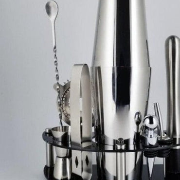 Stainless Steel Cocktail Shaker Set With Wooden Rack - east2cart.uk