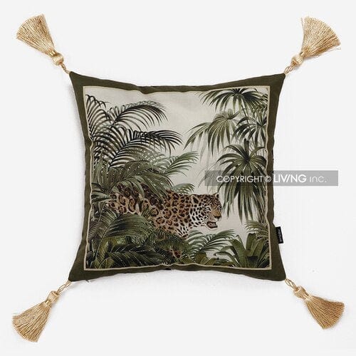 retro light luxury Jungle tiger printed cushion cover with tassle room pillowcase cover plant living room sofa decoration - east2cart.uk