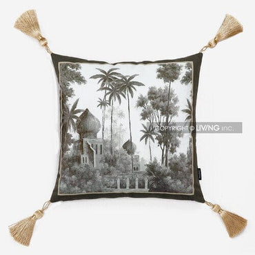 retro light luxury Jungle tiger printed cushion cover with tassle room pillowcase cover plant living room sofa decoration - east2cart.uk