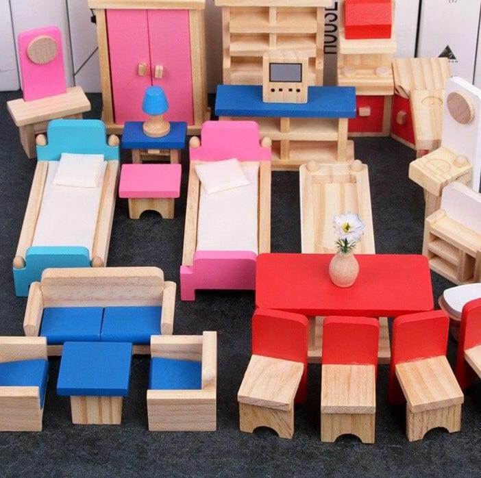 Miniature Furniture Dolls House Wooden dollhouse Furniture sets Pretend Toys Educational Play House Toys Children Girls Gifts - east2cart.uk