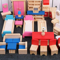 Miniature Furniture Dolls House Wooden dollhouse Furniture sets Pretend Toys Educational Play House Toys Children Girls Gifts - east2cart.uk
