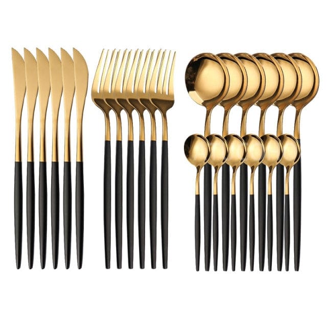 24PCS Stainless Steel Tableware Set In Gold Gift Box - east2cart.uk