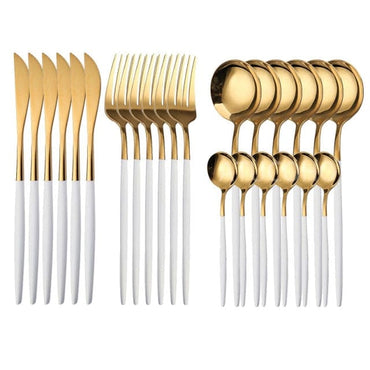 24PCS Stainless Steel Tableware Set In Gold Gift Box - east2cart.uk