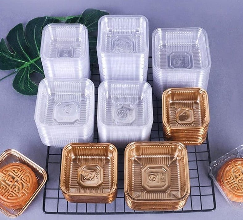 100Pcs Golden Transparent Moon Cake Box Container - east2cart.uk