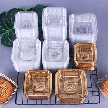 100Pcs Golden Transparent Moon Cake Box Container - east2cart.uk