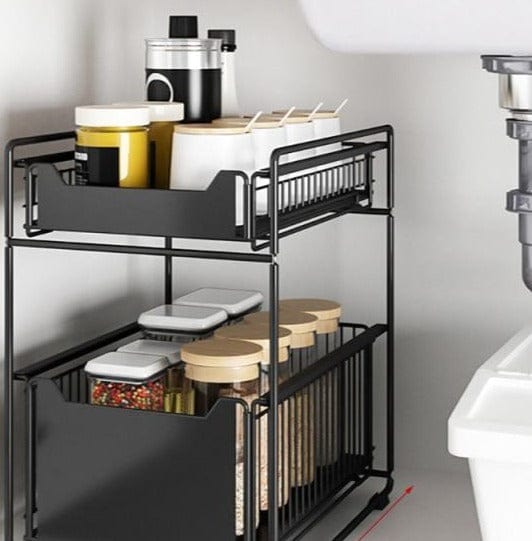 Under Sink Storage Rack 2 Tier Sliding Cabinet Basket Countertop Pull Out Organizer Drawer Spice Shelf in the Kitchen - east2cart.uk