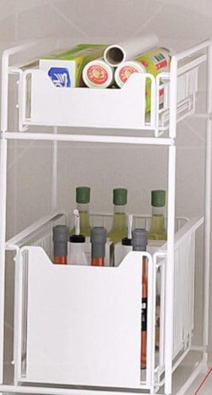 Under Sink Storage Rack 2 Tier Sliding Cabinet Basket Countertop Pull Out Organizer Drawer Spice Shelf in the Kitchen - east2cart.uk