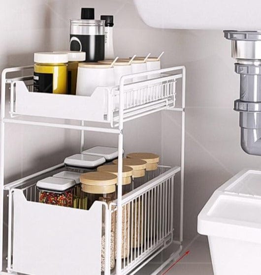 Under Sink Storage Rack 2 Tier Sliding Cabinet Basket Countertop Pull Out Organizer Drawer Spice Shelf in the Kitchen - east2cart.uk