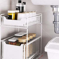 Under Sink Storage Rack 2 Tier Sliding Cabinet Basket Countertop Pull Out Organizer Drawer Spice Shelf in the Kitchen - east2cart.uk