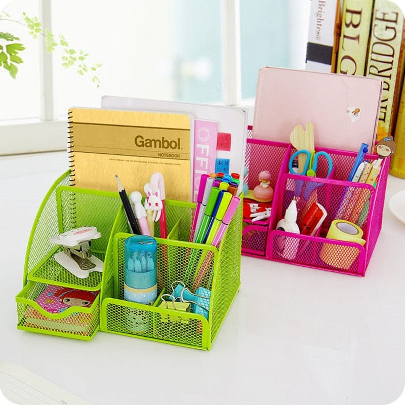 Multi-function Metal Iron desk organizer makeup storage box with drawer Stationery pen holder  Office Supplies home - east2cart.uk