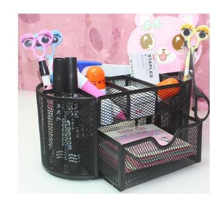 Multi-function Metal Iron desk organizer makeup storage box with drawer Stationery pen holder  Office Supplies home - east2cart.uk