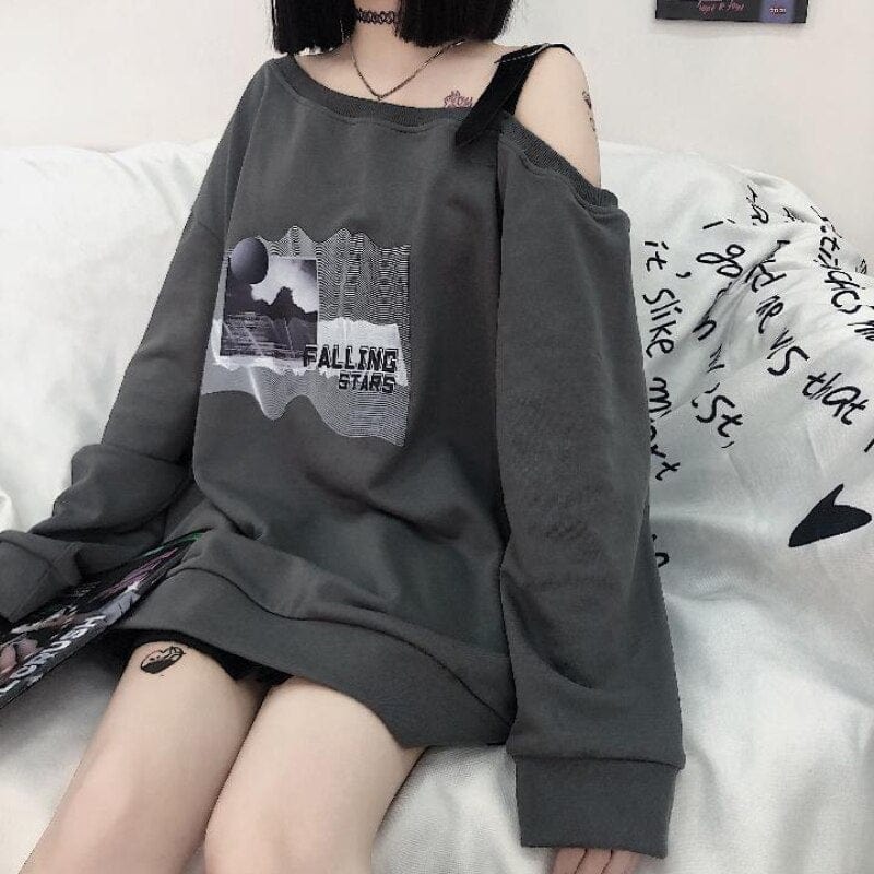 Off Shoulder Grunge Sweatshirt