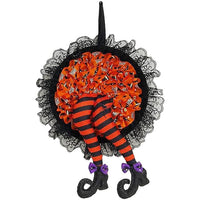 Happy Halloween Witch Hat Leg Pumpkin Door Wreath