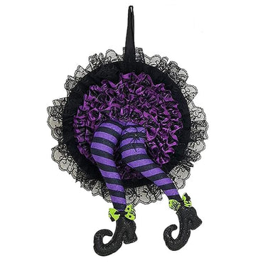 Happy Halloween Witch Hat Leg Pumpkin Door Wreath