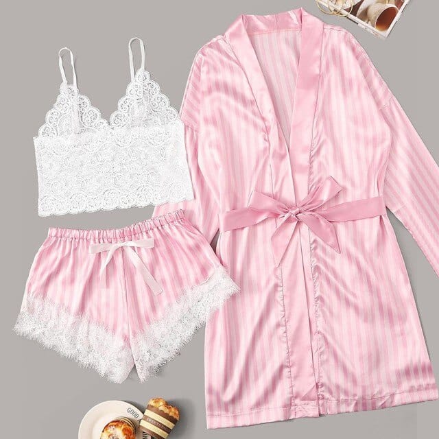 3 Piece Faux Silk Pyjama Set