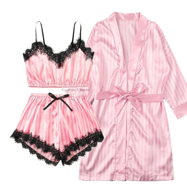 3 Piece Faux Silk Pyjama Set