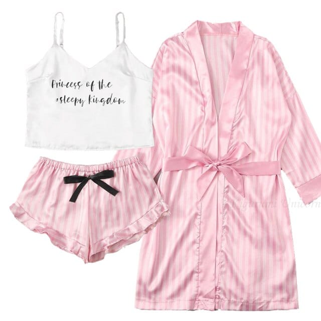 3 Piece Faux Silk Pyjama Set