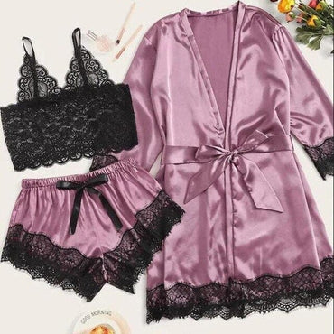 3 Piece Faux Silk Pyjama Set