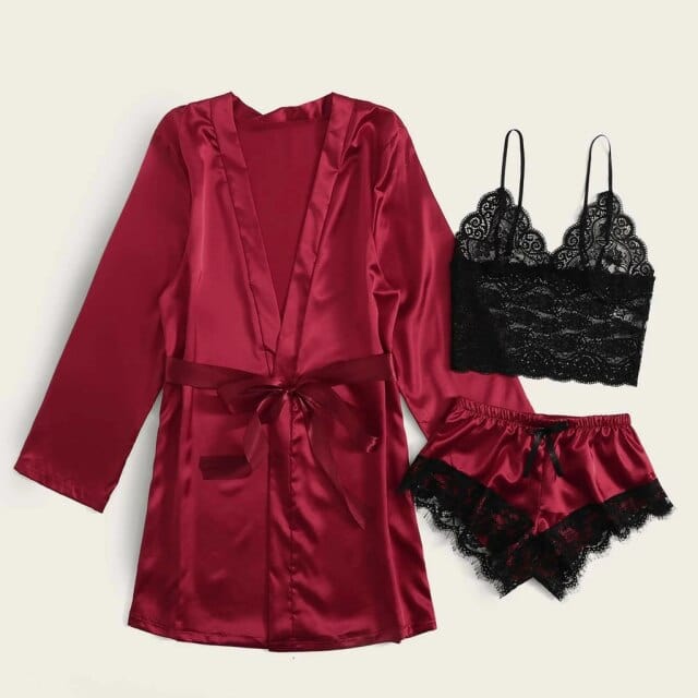 3 Piece Faux Silk Pyjama Set