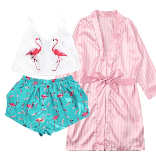 3 Piece Faux Silk Pyjama Set